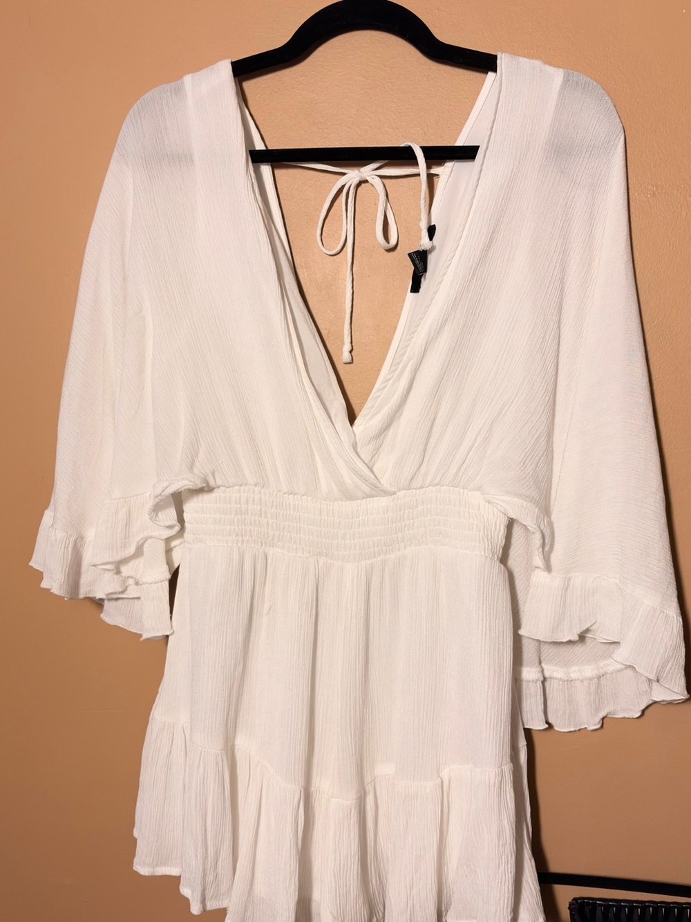 Forever 21 White Ruffle Sleeve romper beach cover up